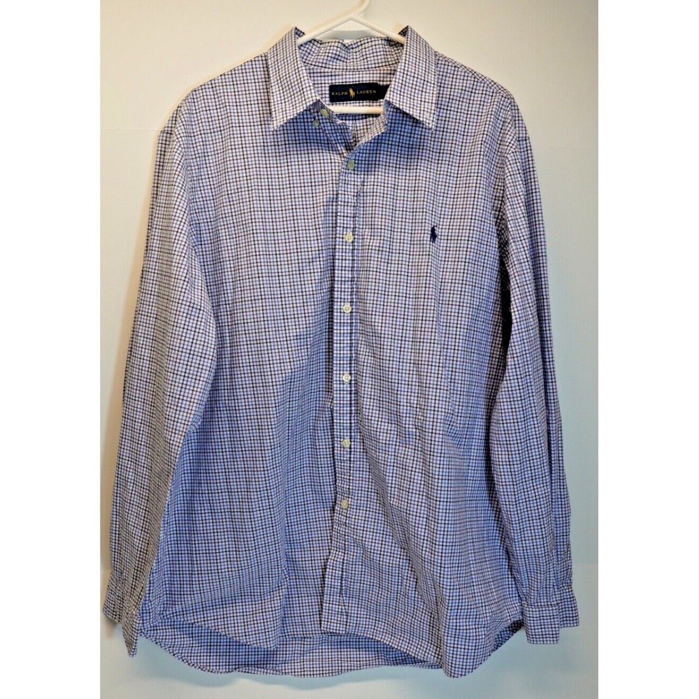 Ralph Lauren Shirt‎ Mens 2XLT 2XL Tall Blue Plaid Button Up RN 41381
